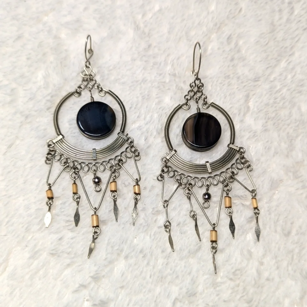 Vintage Artisan Made Sterling Silver Dream Catcher Pierced Earrings - Picture 6 of 8